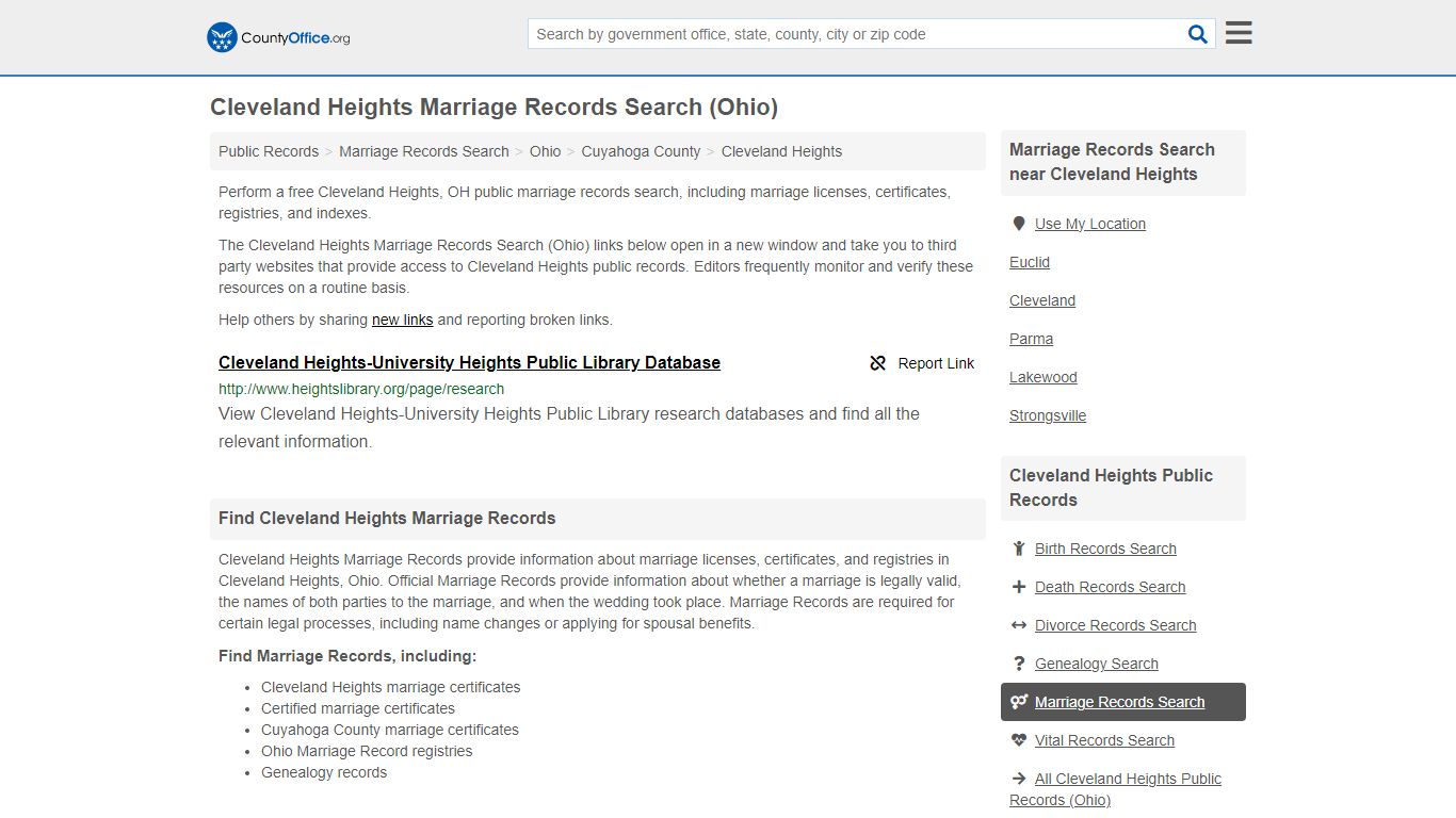 Cleveland Heights Marriage Records Search (Ohio) - County Office