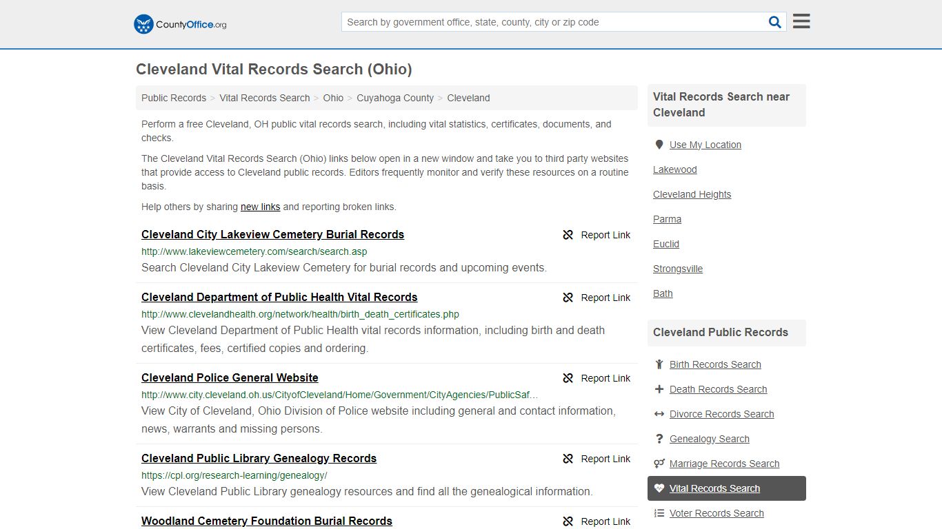 Vital Records Search - Cleveland, OH (Birth, Death, Marriage & Divorce ...